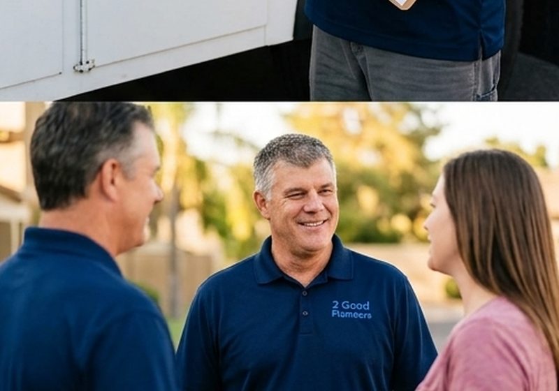 2 Good Plumbers owner talking with homeowners about a suspected hidden leak