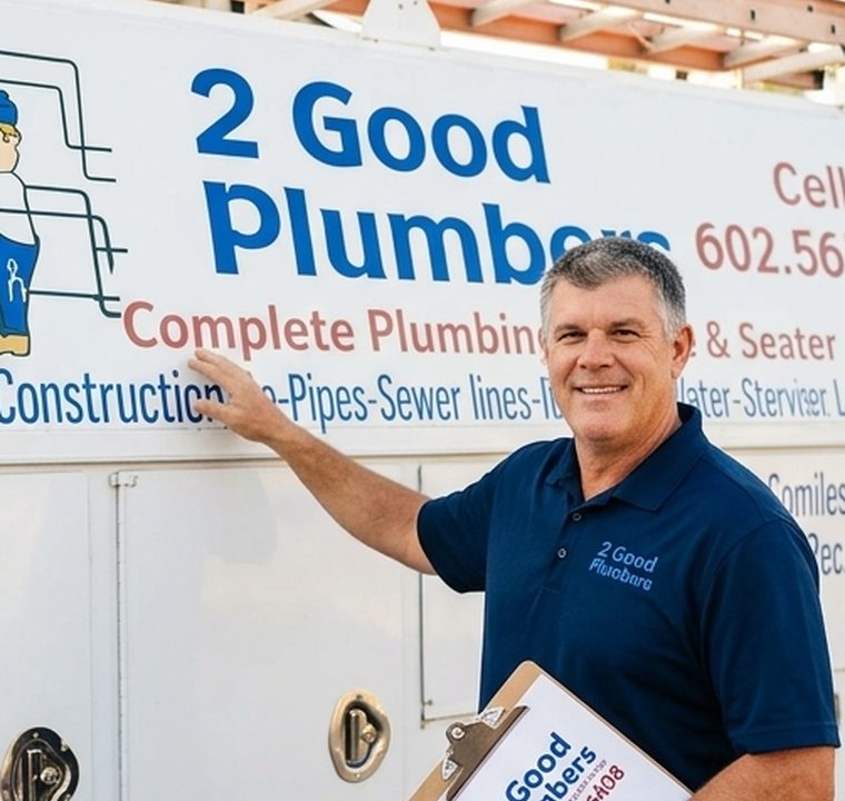 2 Good Plumbers owner at the fully stocked service truck, ready for a drain cleaning call in Phoenix