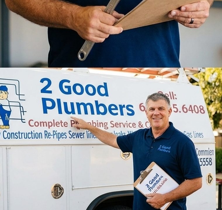 2 Good Plumbers owner at the service truck before a drain cleaning job